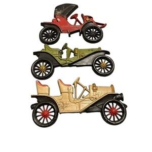 Midwest Cast Metal Antique Car Auto Plaques Decor Wall Hanging Set of 3 Vintage